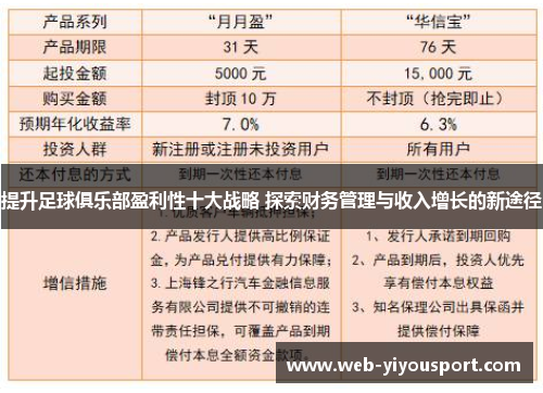 提升足球俱乐部盈利性十大战略 探索财务管理与收入增长的新途径