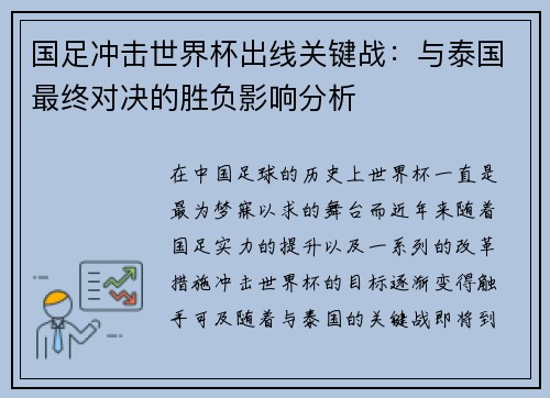 国足冲击世界杯出线关键战：与泰国最终对决的胜负影响分析