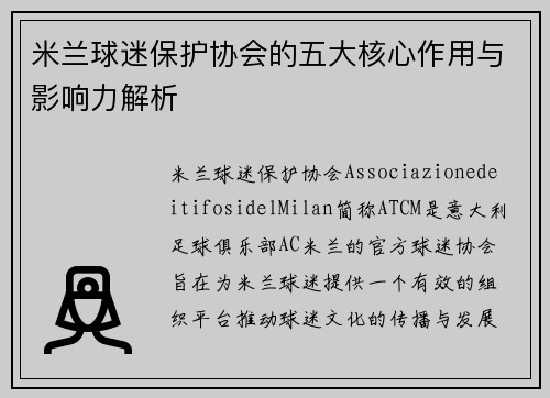 米兰球迷保护协会的五大核心作用与影响力解析